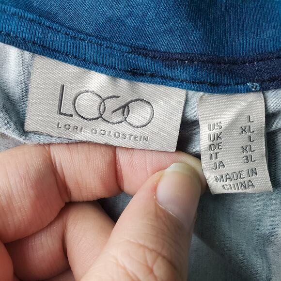 LOGO Lori Goldstein Womens Blue Rayon 230 Printed Swing Top Lace Hem Size Large - Picture 3 of 6